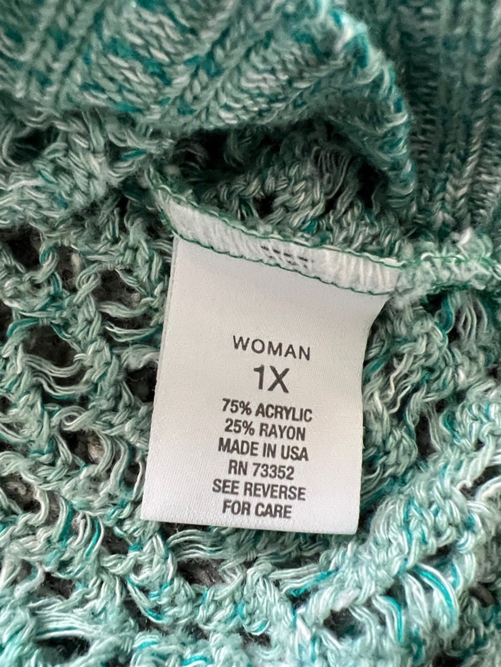 Roz & Ali Light Women’s Aqua Caribbean Open-Knit Short Sleeve Sweater - Size 1X - Picture 4 of 6